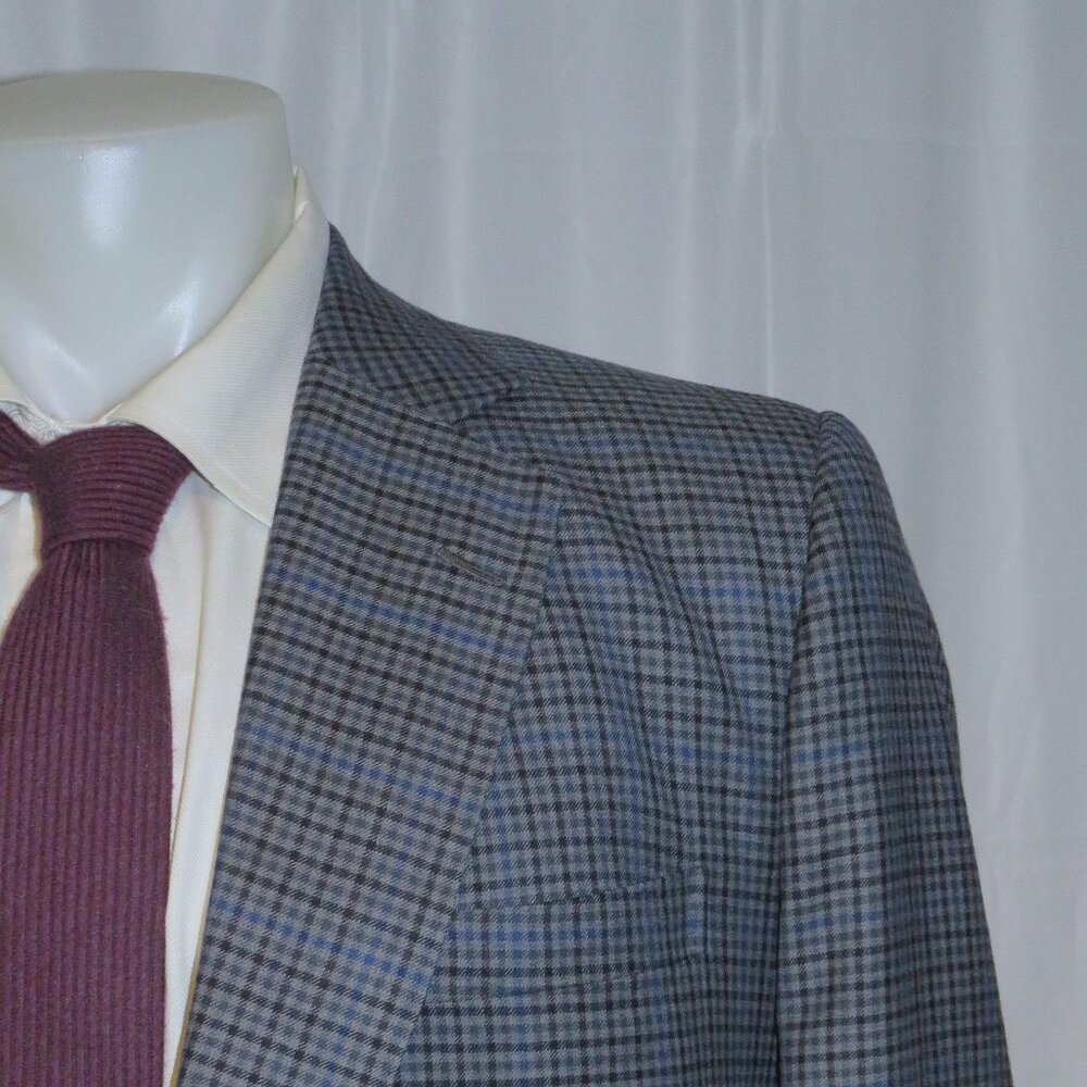 Henry Poole Savile Row Blue Check Bespoke Two Button Sport Coat 40XL